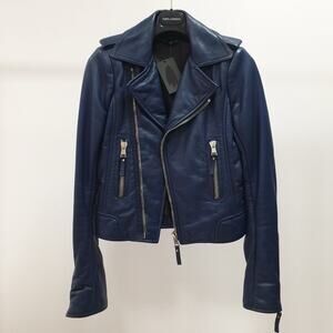Balenciaga Navy Blue Leather Jacket Sz.36
